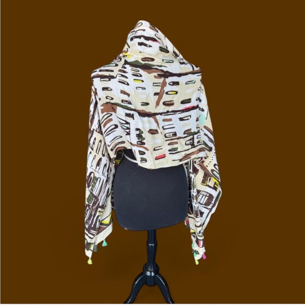 kate spade White Multicolor Cityscape Tassel Scarf - Picture 3 of 5